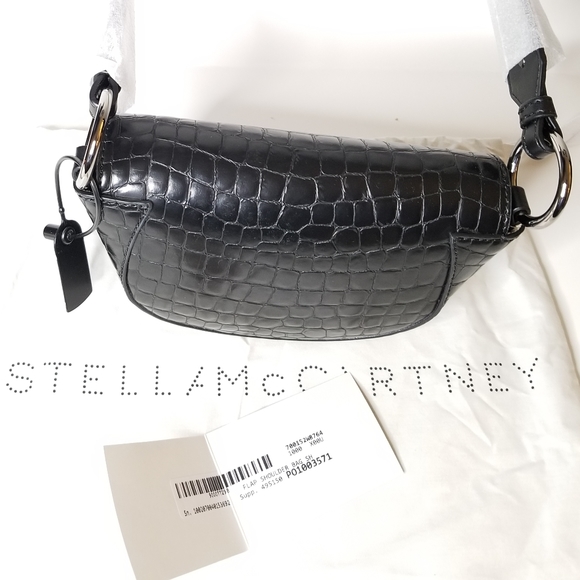 Stella McCartney Studded Logo Saddle Half Moon Croc-Embossed Black Shoul… - Picture 7 of 10